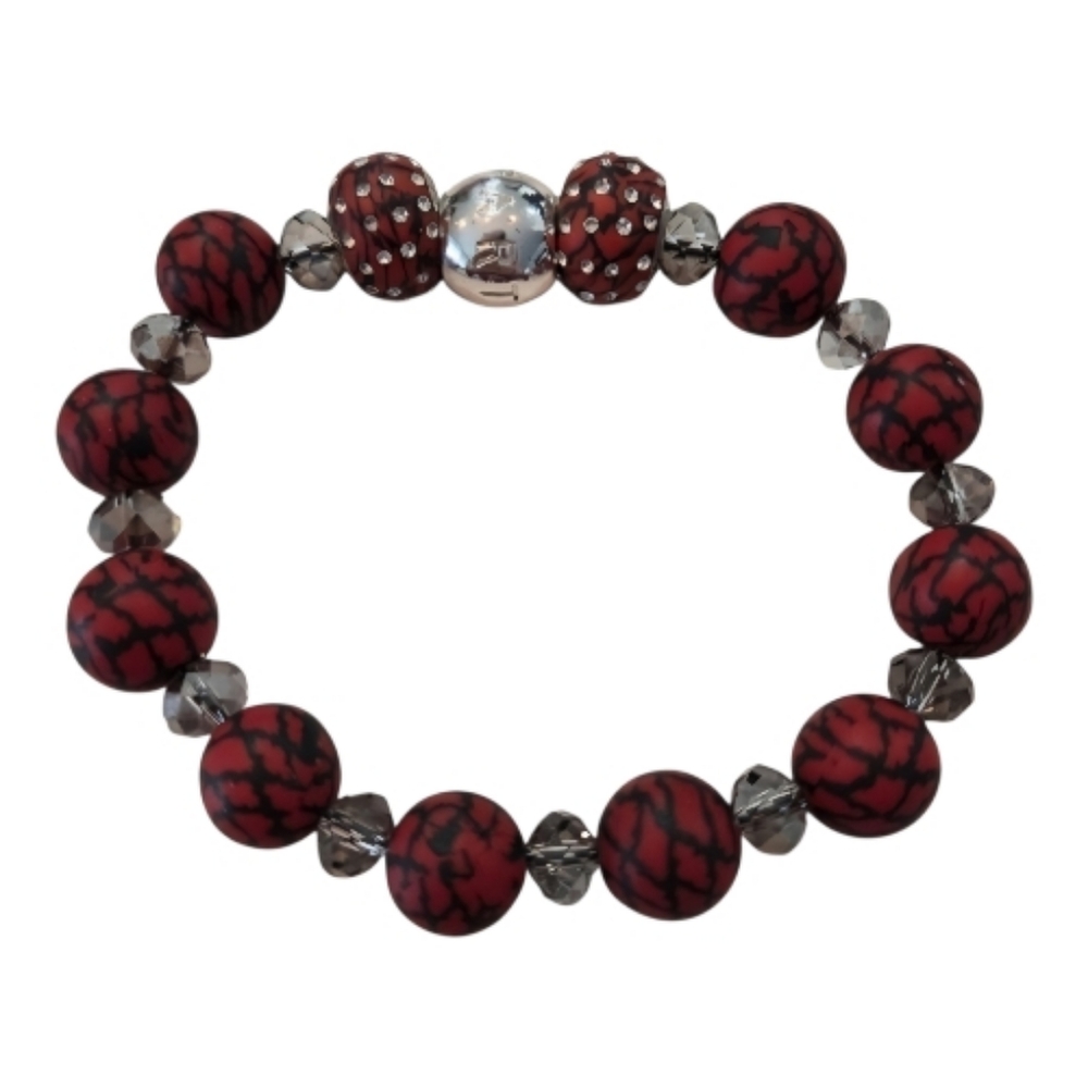 Viva Red Clay Beads PartyLite Stretch Bracelet With Rhinestones - Picture 11 of 11